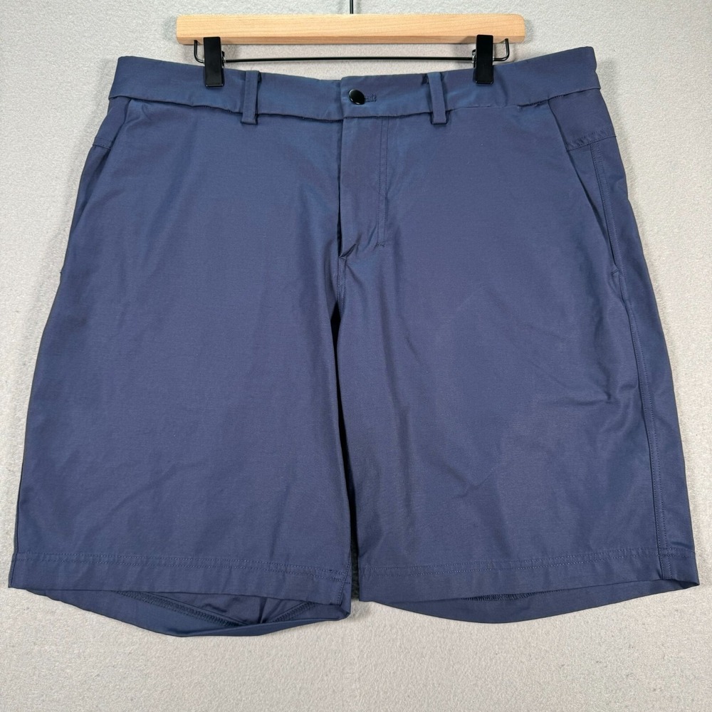 Lululemon Commission Shorts Mens 38 Blue Flat Front Chino Golf Casual Stretch